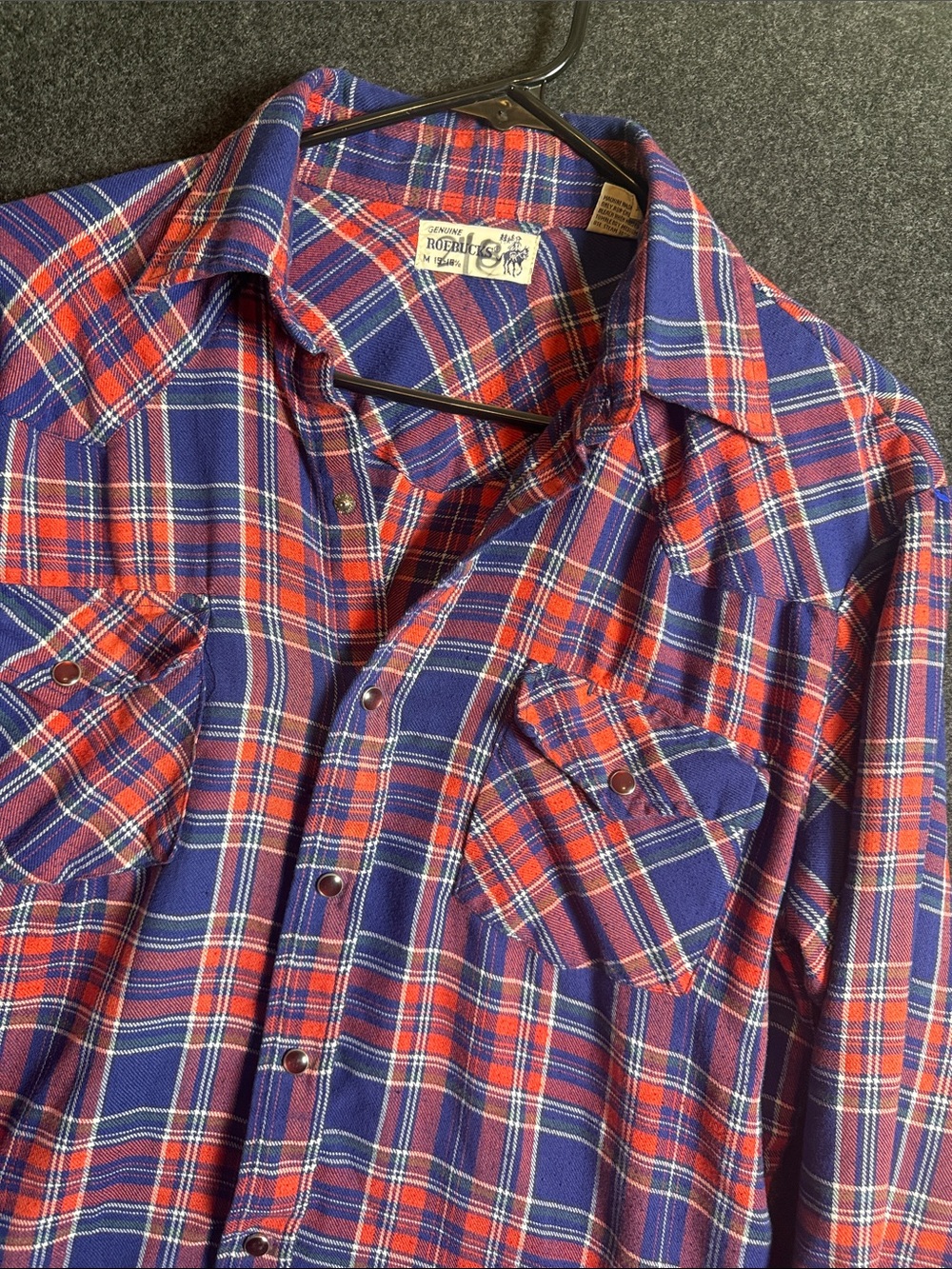 Vintage-Inspired Red & Blue Plaid Snap-Front Casual Button-Down Shirt